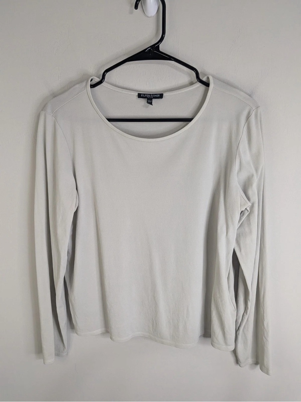 Eileen Fisher Cream Long-Sleeve Scoop Neck Top
